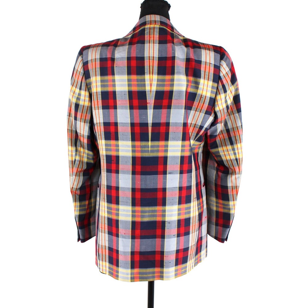 Emilio Pucci Ermenegildo Zegna Red Blue Plaid Blazer 39 Single Breasted Jacket - Picture 5 of 8
